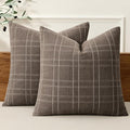 MIULEE Decorative Linen Check Euro Shams Throw Pillow Covers Neutral Farmhouse Vintage Pillow Covers 22x22 Set of 2 Boho Modern Winter Home Decor for Sofa Couch Bedroom Cushion Brown