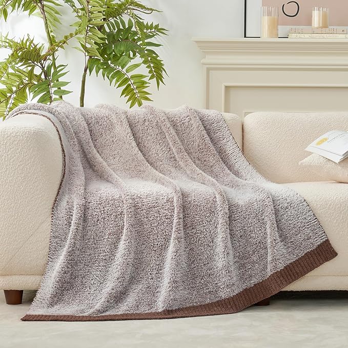 Amélie Home Knit Throw Blanket for Couch, Super Soft Fuzzy Cozy Throw, Giftable Knitted Blanket for Women Men, Birthday, Sofa Bed Living Room Decor, 60" x 80", Heather Brown