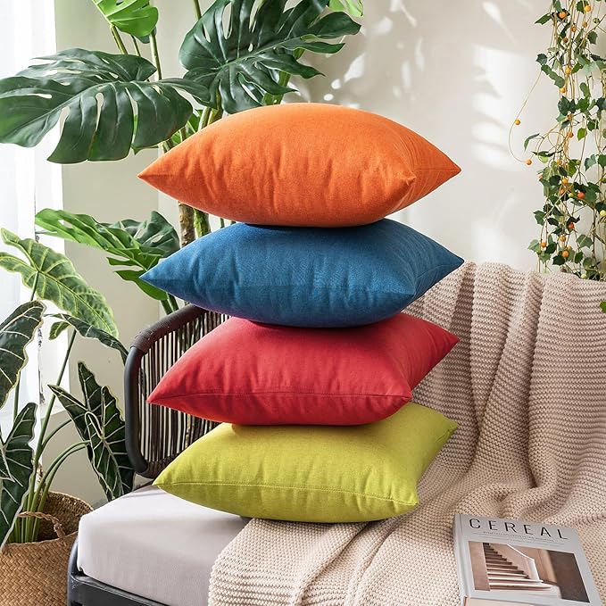 MIULEE Pack of 2 Decorative Outdoor Solid Waterproof Throw Pillow Covers Faux Linen Garden Farmhouse Cushion Cases for Summer Patio Tent Balcony Couch Sofa 20x20 Inch Red