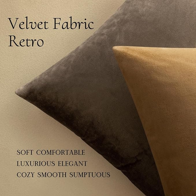 MIULEE Velvet Throw Pillow Covers 24x24 Inch, Pack of 2 - Coffee, Super Soft Euro Decorative Square Pillows Modern Luxury Home Decor for Bed, Sofa, Couch, Living Room