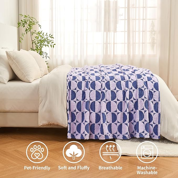 3D Circle Pattern 300 GSM Purple and Blue Couch Throw Blanket - Thick Throw Blankets for Women,Warm Small Throw Blanket, 50x60 Inches