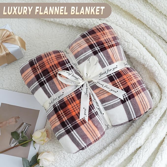 Sherpa Fleece Throw Blanket for Couch, Fluffy Plush Warm Fuzzy Blanket for Women and Men, Cozy Thick Soft Twin Blanket for Bed (Orange-2, 80"*90")