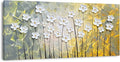 SYGALLERIER White Flower Canvas Wall Art Hand Painted Heavy Textured Paintings Yellow and White Pictures Contemporary Artwork for Living Room Bedroom Dinning Decor