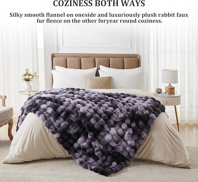 Faux Fur Twin Blanket for Couch, 1000 GSM Cozy Fuzzy Fluffy Soft Plush Thick Bubble Sherpa Blanket for Sofa Bedroom Living Room, Mothers Day Birthday Gifts for Women Home Decor