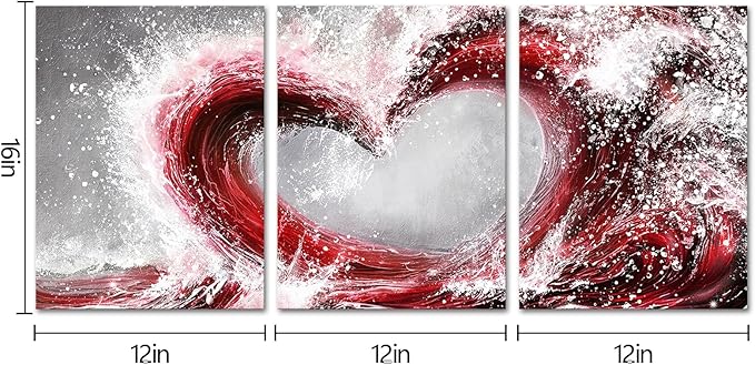 HOMEOART Bedroom Wall Art Ocean Wave Painting Love Sign Wall Decor Framed Artwork Bathroom Bedroom Living Room Decor (Red)