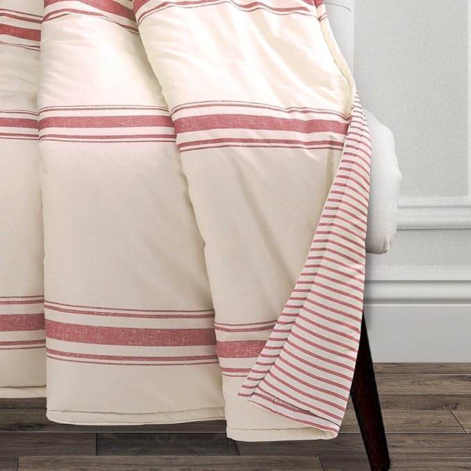Lush Decor Farmhouse Stripe Reversible Throw, Single, 50" W x 60" L, Dark Gray - Throw Blanket For Bed - Soft Blanket - Couch Throw - Rustic Farmhouse Decor