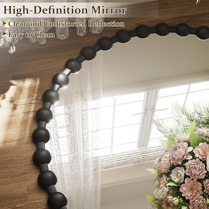 Round Mirror for Wall, 32 Inch Black Beaded Frame Decorative Vanity Mirror, Circle Bathroom Mirror with High-Definition Lense, Modern Wall Decor for Bathroom, Living Room, Bedroom, Entryway