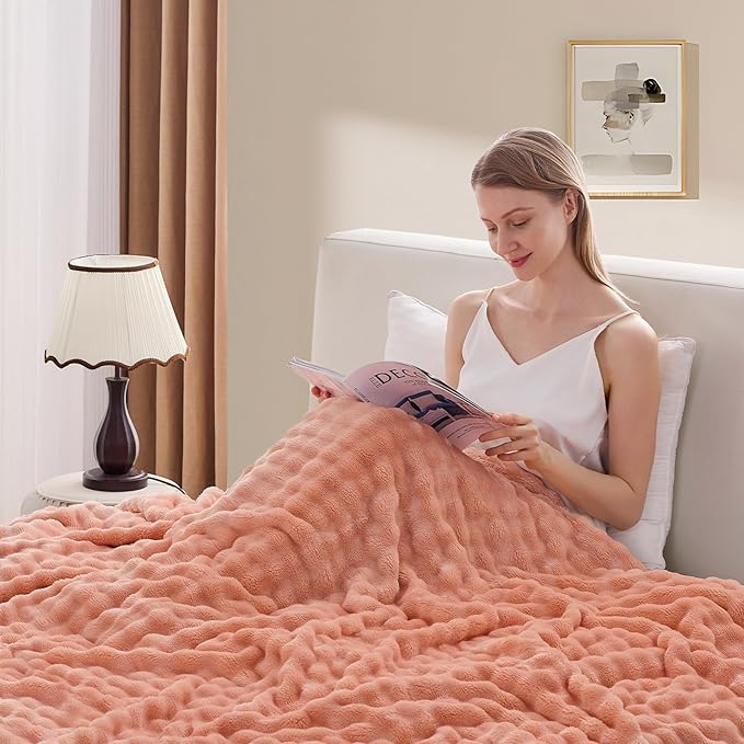 3D Bubble Plush Blanket Textured Fleece Throw Soft Warm Cozy Blanket Couch Bed Throw Pink 50x60 Inches