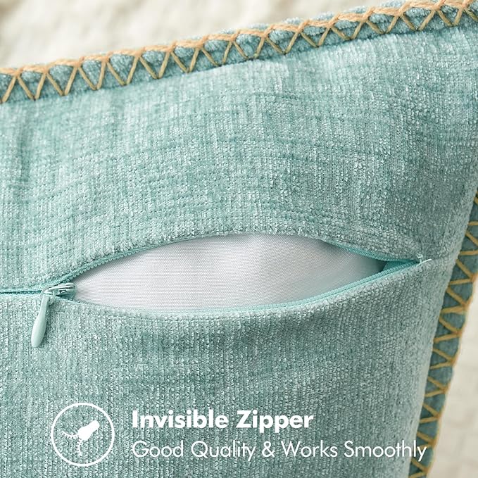 MIULEE Pack of 2 Summer Throw Pillow Covers 20x20 Inch Coastal Aqua Blue Farmhouse Decorative Pillow Covers Stitched Edge Soft Chenille Solid Dyed Spring Pillow Covers for Couch Sofa Bed Living Room