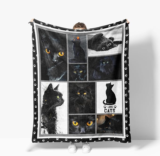 Cat Throw Blanket Soft Warm Cozy Black Cats Blankets Fuzzy Plush Fleece Cat Blanket Gifts for Couch Bed Sofa Home Decor 40''X50''