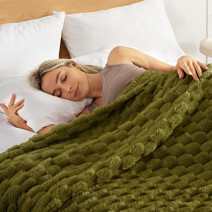 Whale Flotilla Twin Size Blanket for Bed with Jacquard Pattern, Fuzzy Soft Cozy Exquisite Blankets for All Season, Warm and Fluffy, 60x80 Inch, Olive