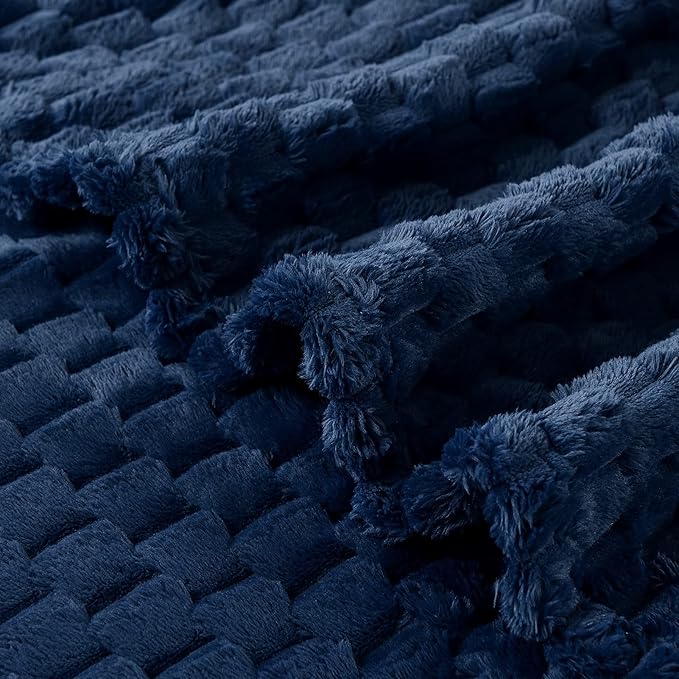FY FIBER HOUSE Fleece Blanket Twin Size for Couch 300GSM Super Soft Plush Fuzzy Blankets and Throws for Sofa Bed Office, 60x80 Inches, Navy