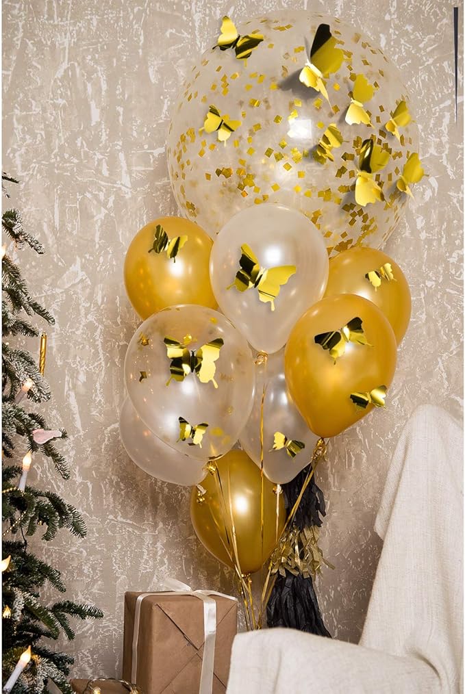 BBTO 48 Pieces Butterfly Wall Decor DIY 3D Mirror Butterfly Stickers Removable Decals Crafts for Birthday Party Bedroom School Bathroom Living Room Decor(Gold)