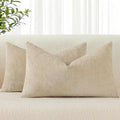 decorUhome Chenille Beige Throw Pillow Covers 12x20 Inch Set of 2, Decorative Soft Couch Pillow Covers Solid Dyed Accent Farmhouse Neutral Rectangle Pillow Cases for Sofa
