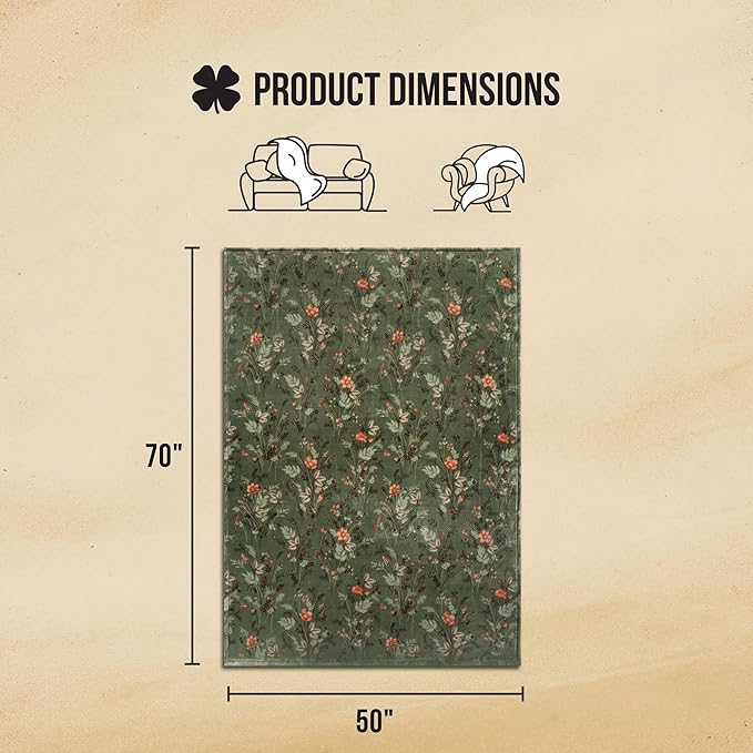 Lucky Brand Wildflower Green Floral 50"x70" Cozy Plush Blanket - Premium Microfiber Throw for Luxurious Comfort and Style