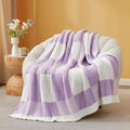 Snuggle Sac Checkered Blanket, Lilac Purple Throw Blanket for Couch Plaid Microfiber Fluffy Warm Cozy Fuzzy Soft Throw Blanket Reversible Checkerered Blankets for Sofa, Chair, Bed, 50x60 inches