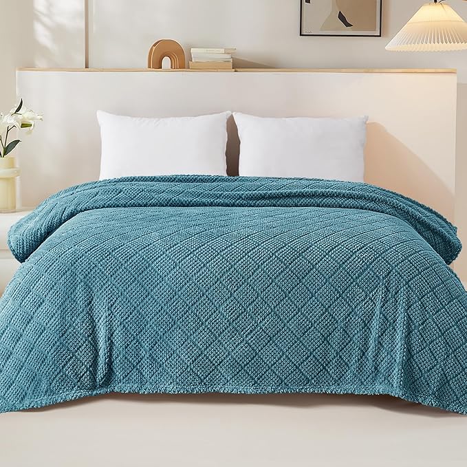 Whale Flotilla Fuzzy Fleece Twin Size Blanket for Bed, Soft Fluffy Jacquard Waffle Blankets for All Season, Lightweight and Warm, 60x80 Inch, Slate Blue