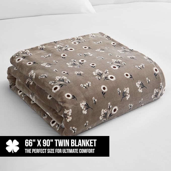 Lucky Brand Daisy Beige Floral 66"X90" Cozy Plush Blanket - Premium Microfiber Throw for Luxurious Comfort and Style Twin/Twin XL Size