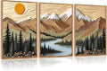 CHDITB Mountain Forest Framed Canvas Wall Art Set Of 3, Rustic Nature Wall Decor, Scenic Lake Sunrise Landscape Painting, Boho Woodland Art Prints For Living Room Bedroom Office Decoration 12”X16”