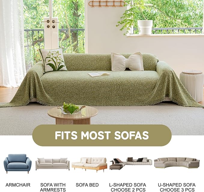 HANDONTIME Thick Chenille Couch Cover for Pets Washable Sofa Covers Blanket Boho Sectional Sofa Cover for 3 Cushion Couch Colorful Polka Dots Furniture Protector Pet Friendly, Meadow Green 71" X 150"