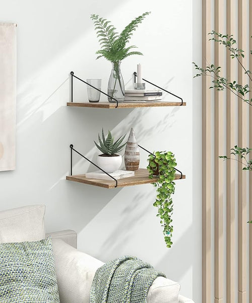 Afuly 12 Inch Deep Floating Shelves for Wall, Rustic Farmhouse Wall Mounted Hanging Shelf Large Wood Organizers Bookshelf, Set of 2