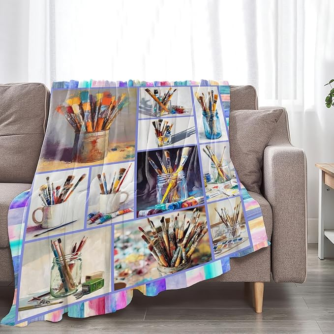 Artist Gifts Blanket for Girls Women Men Adults Soft Cozy Fleece Art Teacher Throw Blankets Warm Flannel Plush Stuff Lightweight Decorative for Couch Bed Sofa 60"X50"