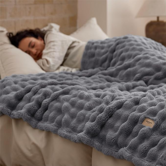 Bedsure 3D Fleece Bubble Blanket for Couch - GentleSoft Grey Throw Blanket for Sofa Bed Room Decor - Luxury Soft Cozy Gifts for Women, Lightweight, All Seasons, Grey, 50"×60"