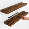 Fun Memories Floating Shelves for Wall, Rustic Wood Wall Mounted Shelves for Bathroom, Bedroom, Living Room and Kitchen, Storage & Home Decor (Set of 2, Brown, 32 in)