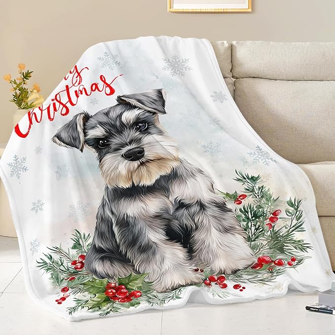 Christmas Schnauzer Blanket for Girls Women Boys Men Adults Kids Soft Cozy Fleece Dog Pet Print Throw Blankets Dog Lovers Gifts Warm Flannel Plush Lightweight Decor for Couch Bed Sofa 60"X50"