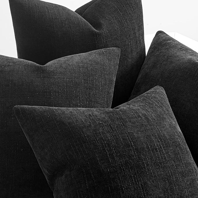 MIULEE Pack of 4 Decorative Throw Pillow Covers 18x18 Inch Black Chenille Textured Throw Pillows Boho Farmhouse Accent Cushion Covers for Modern Home Decor Couch Sofa Bed Living Room