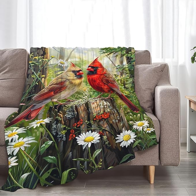 Cardinal Bird Throw Blanket - Soft Warm Cozy Fleece for Couch, Sofa, Bed - Bird Gifts and Decor for Girls, Boys, Women, Men, Kids, Adults - 60"x50"