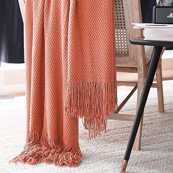 LOMAO Knitted Throw Blanket with Tassels Bubble Textured Lightweight Throws for Couch Cover Home Decor (Coral, 60x80)