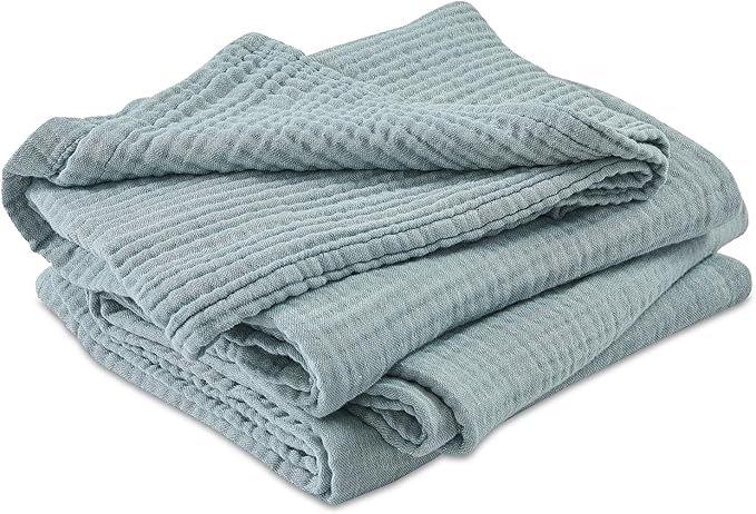 EMME Cotton Muslin Twin Blanket Breathable Gauze Soft Lightweight Blankets Adults Gifts for Women (Heather Teal, 60"x80")