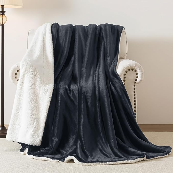 WDCOZY Sherpa Fleece Blankets Fuzzy Thick Warm Throw Blanket Super Soft Reversible Luxurious Fluffy Plush for Sofa Couch Bed Home Decor All Seasons Winter Blankets 108"x90" Charcoal Black