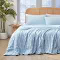 Cozy Bliss Seersucker Cooling Comforter Queen Size, Q-Max 0.45 Reversible Lightweight Cooling Blanket, Breathable Silk Smooth Summer Bedding Quilt for Hot Sleepers Night Sweats Cold Blue