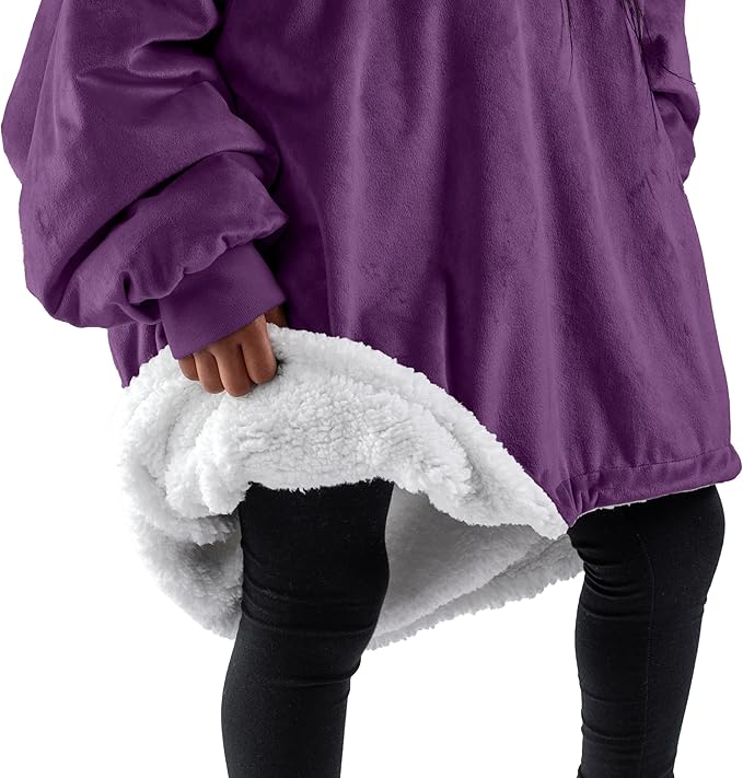 Bare Home Wearable Blanket Hoodie - Soft Plush Sherpa - Warm and Cozy - Oversized Wearable Blanket - Adult & Kid Sizes