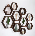 WONFUlity Hexagon Floating Shelves Honeycomb Shelves Wall Mounted Wood Farmhouse Storage Wall Shelf for Bathroom, Kitchen, Bedroom, Living Room,Driftwood Finish Decor,Dark Brwon