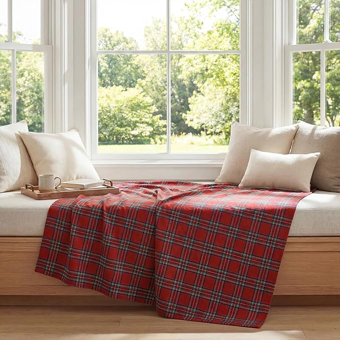 Horaldaily Red Green Farmhouse Plaid Spring Decorative Blanket Throw, Christmas Rustic Soft Lightweight Blanket for Couch Sofa Bed Lounging Decoration, Ideal Gifts for Kids Adults Self, 60x80