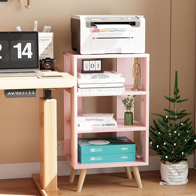Night Stand, Pink Nightstand, Modern End Table with Open Storage, 3-Tier Wooden Bedside Table for Small Space, Living Room, Bedroom