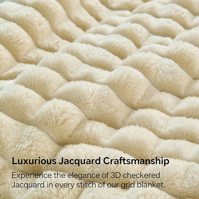 BEDELITE Beige Throw Blanket for Couch and Bed- Super Soft and Warm 3D Checkered Fluffy Fuzzy Fleece Blanket, Luxurious Plush Cozy Blanket for Room Decor Spring, 50x60 inches