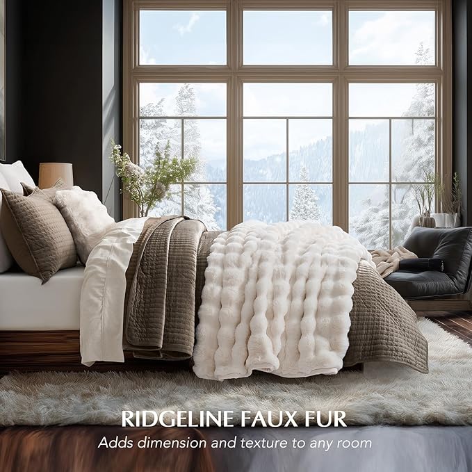 EverGrace Ultra Soft Luxury Fluffy Faux Rabbit Fur Throw Blanket, Thick Warm Bubble Throw for Bed, Cozy Plush Reversible Blankets for Couch, Chair, Sofa, Ivory White, 60x80 Inches