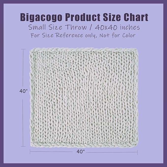 Bigacogo Chunky Knit Throw Blanket for Couch, 40x40 inches, 100% Hand Knitted with Thick Jumbo Chenille Yarn, Cozy Soft Large Rope Knot Cable Crochet Blankets for Sofa Bed Living Room, Winter Grape