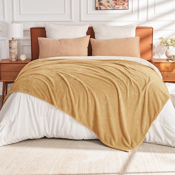 EMME Fluffy Soft Blanket Throw Size - 50"*60" Beige Warm Throw Blankets for Couch, Sofa, Chair, Bed, Camping, Picnic, Travel Lightweight Bed Blanket