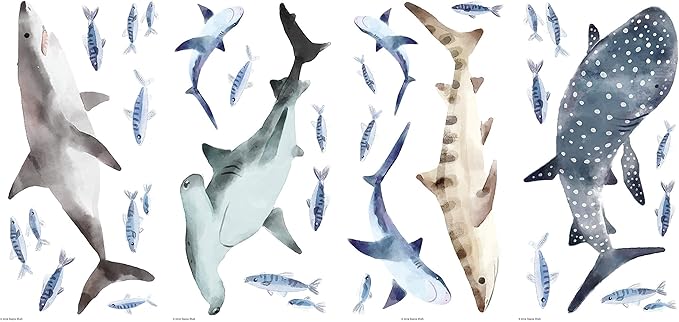 RoomMates RMK4311SCS Sharks Peel and Stick Wall Decals