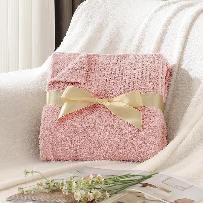JOOJA Knit Twin Size Bed Blanket Super Soft Warm Blanket for Bed Lightweight Cozy Plush Fuzzy Blanket for Couch Sofa 60x80 Inches Pink