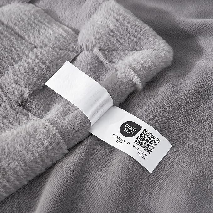 Cozy Bliss Checkered Faux Rabbit Fur Twin Blanket for Bed, Soft Fuzzy Blankets for Women Men, Furry Fleece Throw for Sofa Bedroom Living Room (60 * 80 Inches Light Grey)