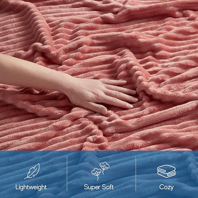 Nestl Blanket Twin Size for Bed - Cozy Warm Fuzzy Blankets for Women, Plush Small Fleece Throws for Girls - Misty Rose, 66 x 90 Inches