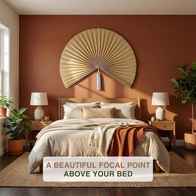 Chicvillage Bamboo Wall Fan Decor - 47” Handmade Woven Bamboo Wall Hanging Fan, Large Japanese Fan Wall Decor for Above Bed, Boho Natural Asian Wall Art, Lightweight & Easy to Hang (Beige)