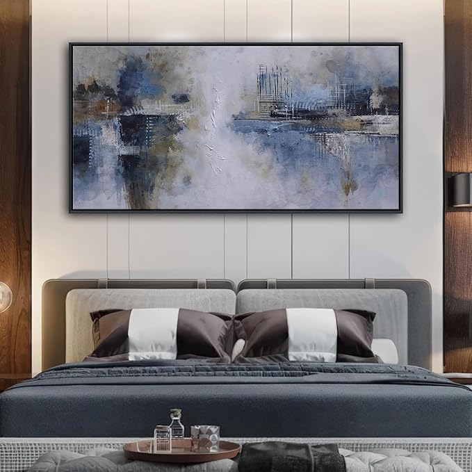 AJAZIKO Abstract Canvas Wall Art, Blue Wall Art for Living Room Modern Artwork for Walls, Pictures for Above Bed, Large Decor for Bedroom and Office Contemporary Wall Decor 24×48IN