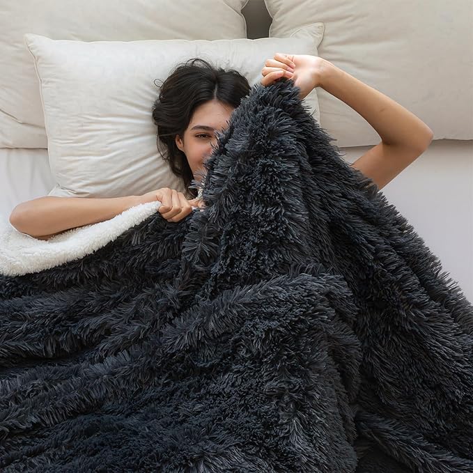 COOVA Ultra Soft Faux Fur Twin Blanket – Fuzzy Fluffy Cozy Microfiber Blankets, Warm Thick Plush Sherpa Fleece Throw Blanket for Couch,Bed,Sofa,Ideal Gift for Women.(Dark Grey, 60"x80")